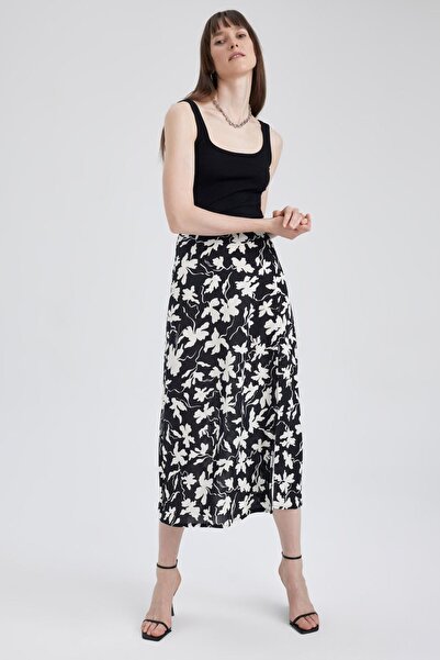 DeFacto A-Cut Floral Normal Midi φούστα με σκίσιμο μέσης