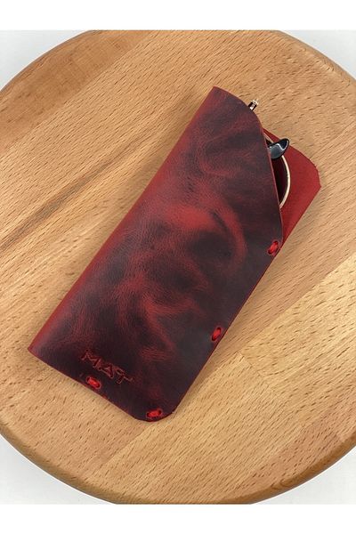 MAT Deri Rayban Glasses Container with Effect Genuine Leather Handmade Slim Reading Glasses Case