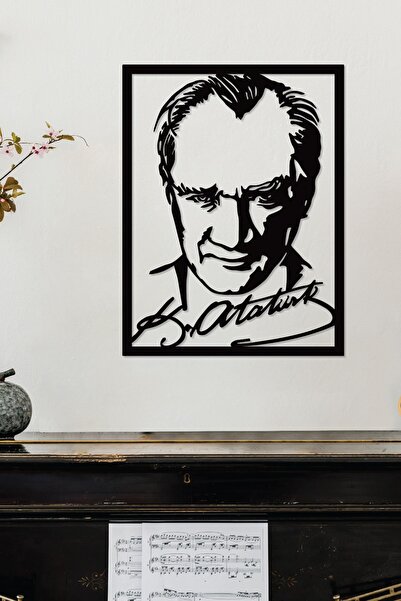 Gowpenart Çerçeveli Atatürk Portresi İmzalı Dekoratif Siyah Metal Duvar Tablo...