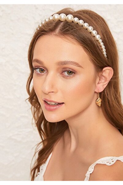 MioArt Coroană de perle pentru femei, albă, pentru gravide, coroană mare de p...