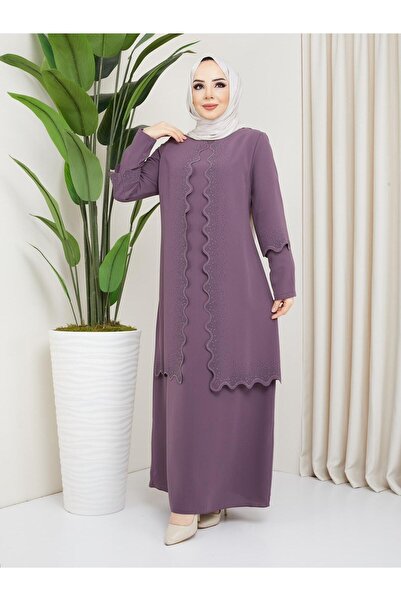KMKkombin ANNE TAŞ BASKI DETAYLI ŞIK PETEK KUMAŞ ABİYE ELBİSE 1415