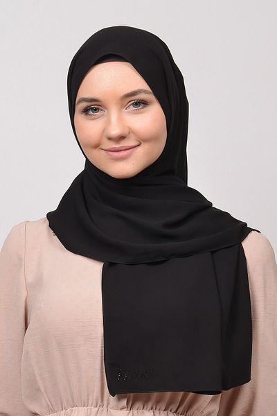 Altobeh Medina Silk Flat Hijab Shawl-μαύρο