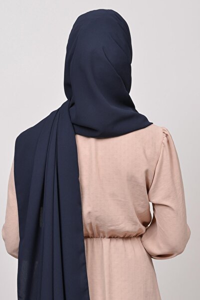 Altobeh Medina Silk Straight Hijab Shawl-Dark navy blue