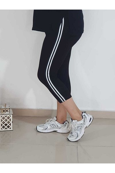 Melis Designer Black and White Striped Large Size Leggings