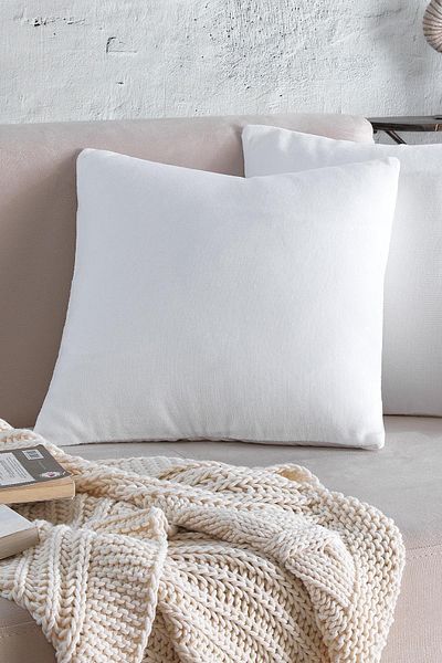 MaisonArt Cozy | 2 Pieces White Color Velvet Cotton Throw Pillow Pillow Case 44x44 Cm