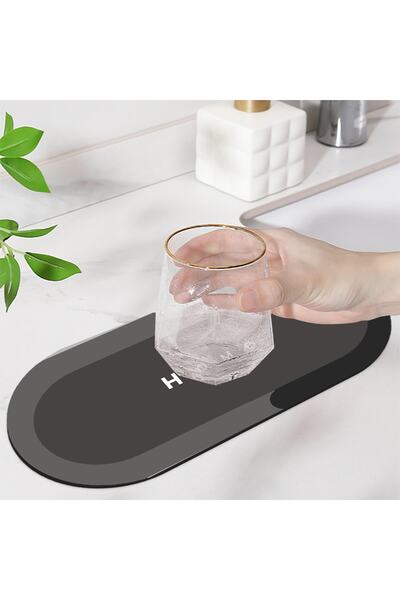 Else Dekor Else Anthracite Faucet Mat Set of 3 Bathroom Organizer Sink Mat Soap Dish Brush Holder Jewelry Mat