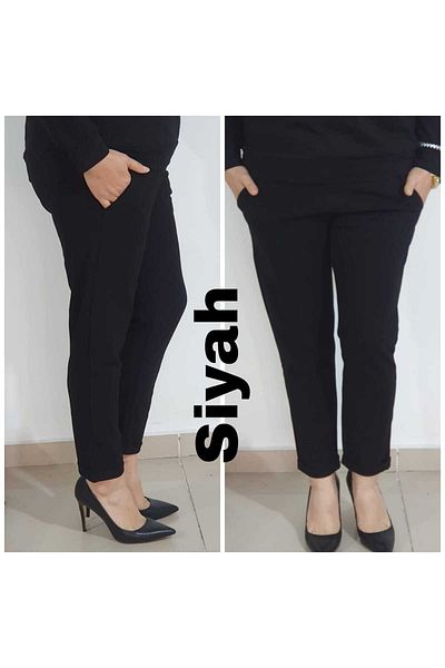Melis Designer Black Scuba Crepe Plus Size Trousers