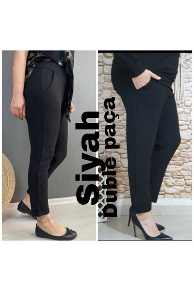 Melis Designer Black Scuba Crepe Plus Size Trousers