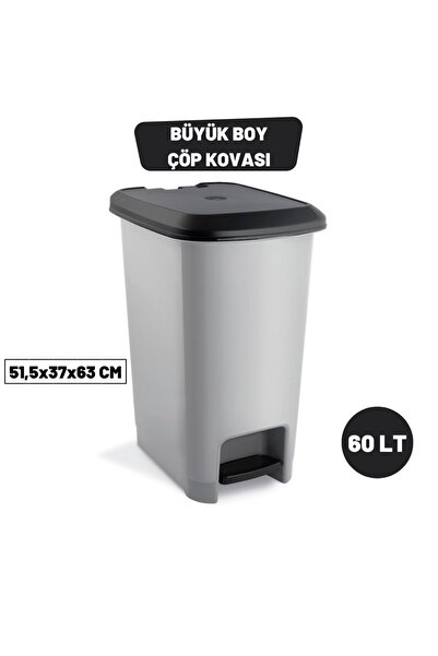 Melkan Home Slim Pedallı Çöp Kovası 60 Litre & Büyük Boy Pedallı Çöp Kovası Gri