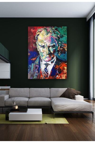 CANVASUM Atatürk İmzalı Yağlı Boya Görünümlü Kanvas Tablo