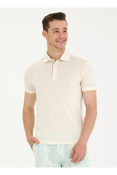 U.S. Polo Assn. Η.Π.Α. Polo Assn. Ανδρικό T-Shirt Polo Neck Cream EX-PESCARA