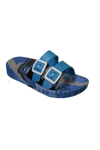 GEZER Children's Blue Pink Double Buckle Patterned Non-Slip Sole Pool Garden Beach Slippers