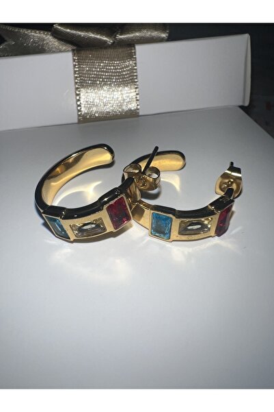 PANCO SHOP ACCESSORIES JEWELRY Kararmaz altın Kaplama Zirkon taşlı modern Küpe 2 Yıl Garantilidir ( Hediye paketli gönderilir )