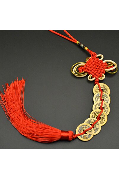 PİRAMİGO Feng Shui Antik Çin Paraları 6 lı Kırmızı Düğümü Şans, Sağlık, Servet,