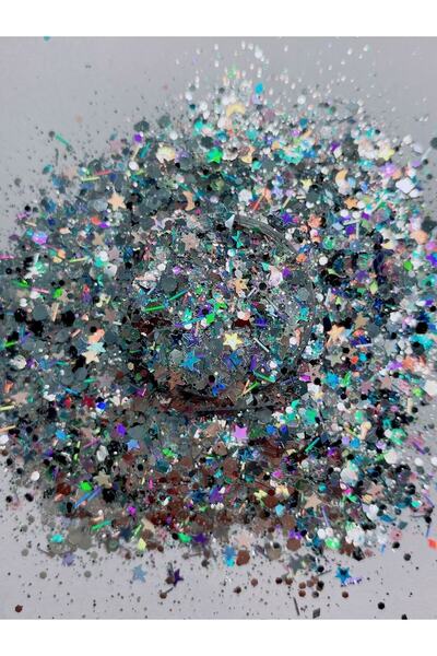 Sirius Hobi Epoksi Reçine Diamante Silver Tırnak Makyaj Chunky Glitter 8 gr Hologramlı Sim 2x4gr Kutulu
