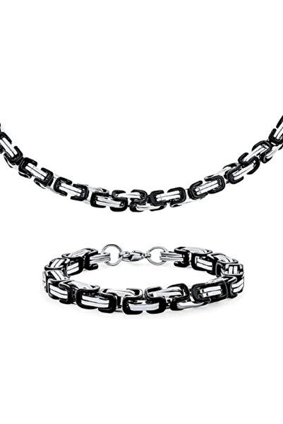 UBUH SHOP Kral Zincir Erkek Çelik Kolye + Bileklik Seti
