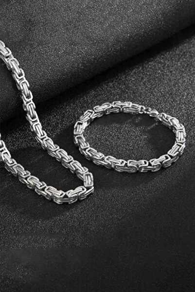 UBUH SHOP Kral Model Paslanmaz Çelik Erkek Kolye + Bileklik Seti
