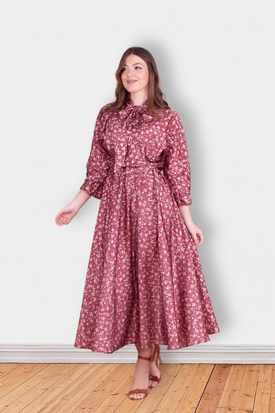 Bidoluelbise Women's Flower Patterned Bat Sleeve Satin Hijab Evening Dress