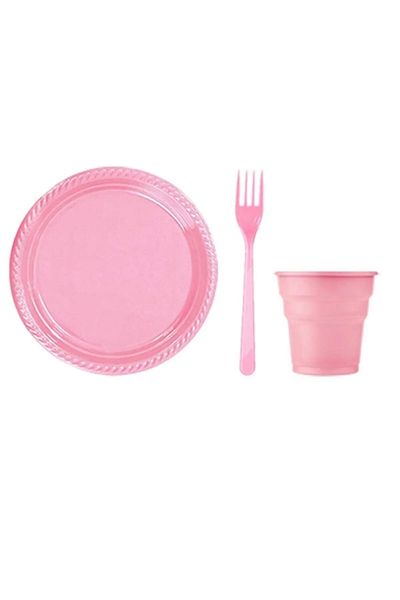 Party City Plastic Plate Cup Fork Set for 24 People Pink Plastic Plate Cup Fork Set Pink