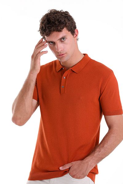 Hatemoğlu Πλεκτό μπλουζάκι Jacquard Orange Polo Neck - Κανονική Εφαρμογή