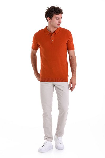 Hatemoğlu Πλεκτό μπλουζάκι Jacquard Orange Polo Neck - Κανονική Εφαρμογή