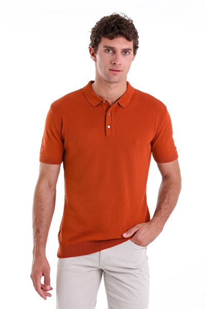 Hatemoğlu Πλεκτό μπλουζάκι Jacquard Orange Polo Neck - Κανονική Εφαρμογή