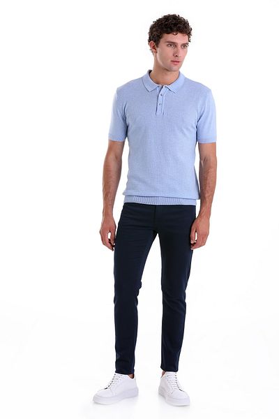 Hatemoğlu Tricou albastru din bumbac jacquard, cu guler polo, tricotaj