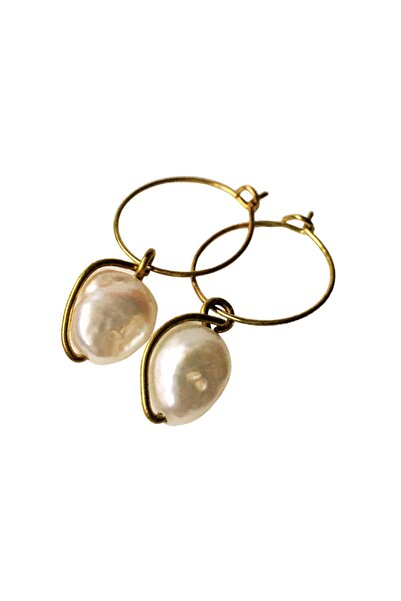 ayrestyle Pearl Earring - Pearl Mini Hoop Dangle Hoop Earring