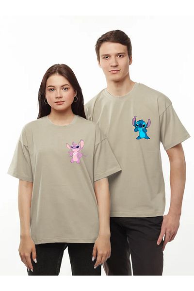 Pear Wear Lilo Stitch Lover Couple Team T-shirt Μαύρο και άσπρο Oversize μοτίβο Lover Couple T-shirt
