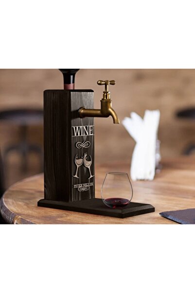 Bk Gift Kişiye Özel Kabartma İsimli Musluklu Siyah(Ebony) Ahşap Şarap Standı,...