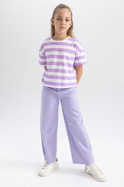 DeFacto Girl's Crop Patterned Short Sleeve T-Shirt