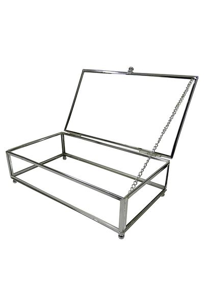 Lovesome Metal Framed Glass Case with Silver Cover (25X15 cm – Candy, Chocolate, Jewelry Presentation)