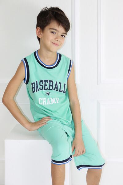 Harika KIDS Costum Capri de bază fără mâneci pentru băiat, cu imprimeu de baseball, 6-9 ani
