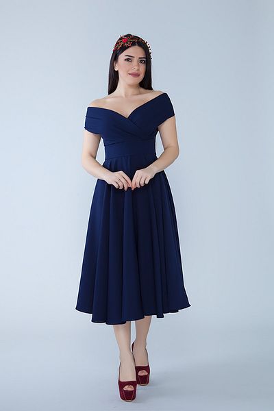 Bidoluelbise Women's Boat Neck Flared Midi Length Woven Draped Dress Fabric Evening Dress and Graduation Dress
