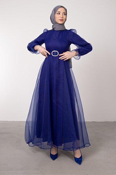 Lamia Giyim Ellipse Chain Belted Organza Hijab Evening Dress Saks