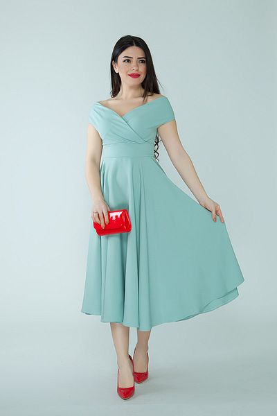 Bidoluelbise Women's Boat Neck Flared Midi Length Woven Draped Dress Fabric Evening Dress and Graduation Dress