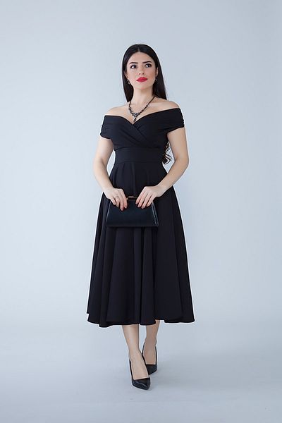 Bidoluelbise Women's Boat Neck Flared Midi Length Woven Draped Dress Fabric Evening Dress and Graduation Dress