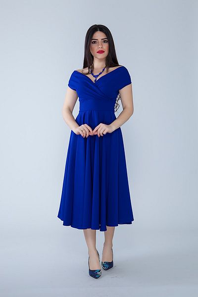 Bidoluelbise Women's Boat Neck Flared Midi Length Woven Draped Dress Fabric Evening Dress and Graduation Dress