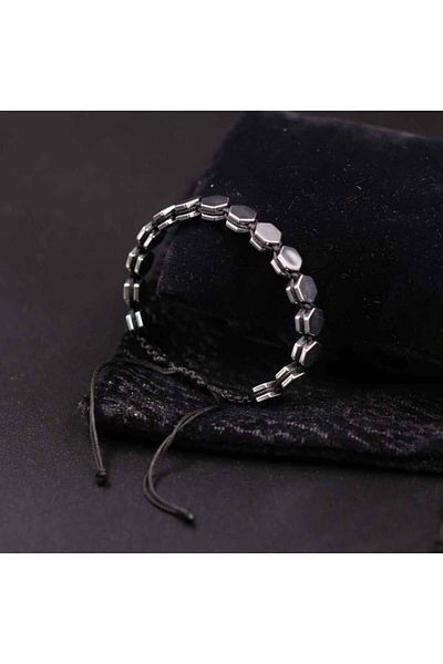 MYTAKIAĞACIMFH Hematite Stone (HALTIGEN) Natural Stone Bracelet Macrame Knitted Adjustable