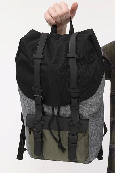 ICONE BAG Icone Ανδρικό σακίδιο πλάτης μεγάλου μεγέθους με κάλυμμα από υφασμάτινο ύφασμα γκρι