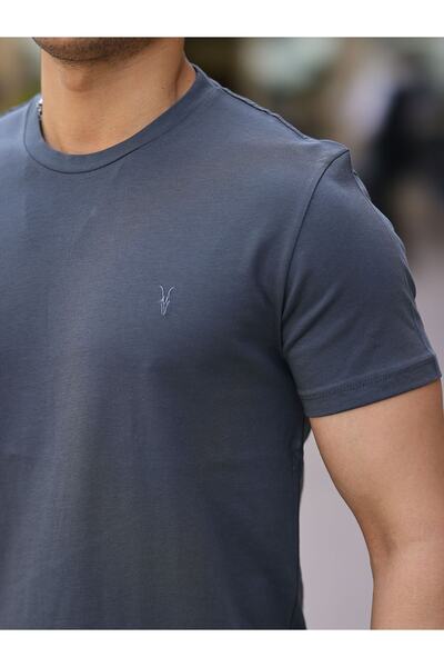 Kozik Ανδρικό γκρι - Smoked Standard Relaxed Fit Crew Neck 100% βαμβακερό πακέτο με 2 μπλουζάκια