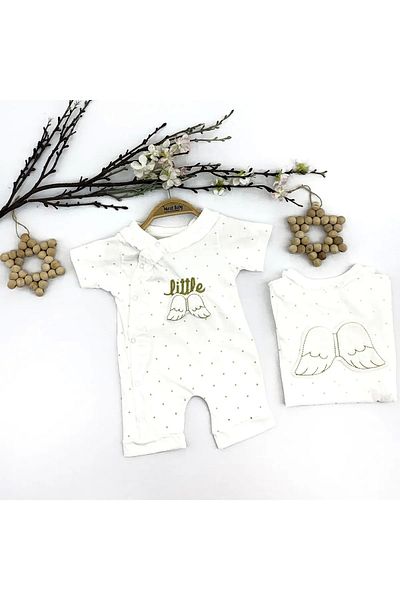 Bebeğin 50 Tonu Baby Girl Jumpsuit White Angel Wings 3 6 9 12 Months Short Sleeve Summer