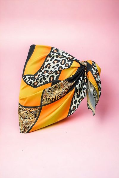 pistore Black Yellow Leopard Print Short Pareo Satin No Inner Display Women's Beach Dress New Season