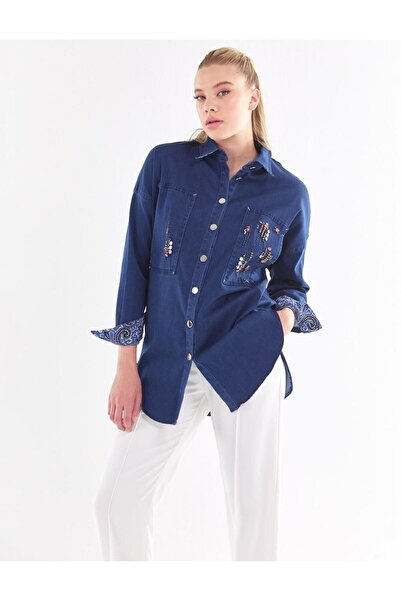 Kayra Темно-синій джинсовий піджак з ластовицею