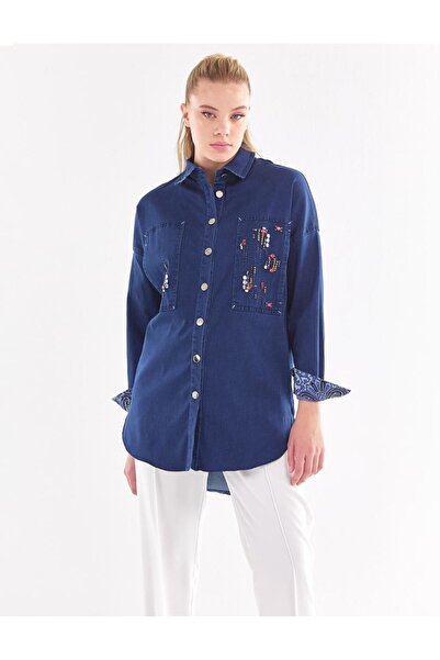 Kayra Темно-синій джинсовий піджак з ластовицею