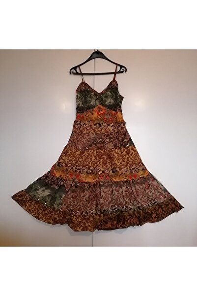 Leila Otantik pamuk çok renkli desenli göğsü fırfırlı lastikli katlı parçalı ...