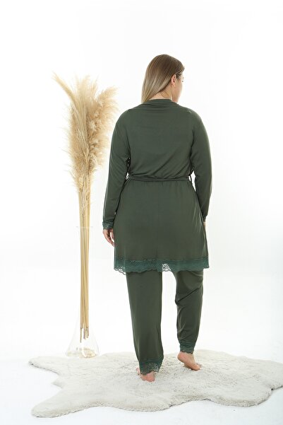 XL Modam WOMEN'S LARGE SIZE 3-PIECE KHAKI PAJAMAS SET WITH OUTDOOR