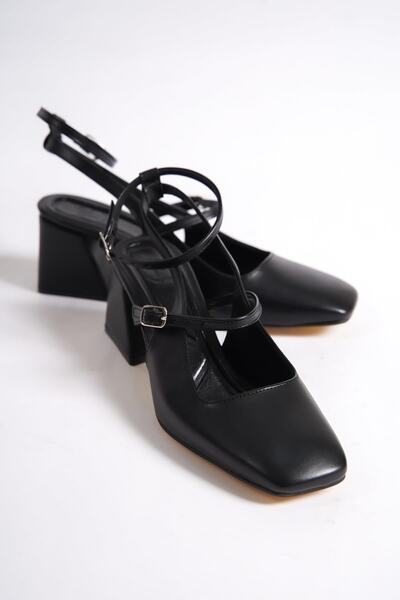 Modabuymus Mulia Black Matte Mary Jane Thick Heeled Ankle Strap Shoes