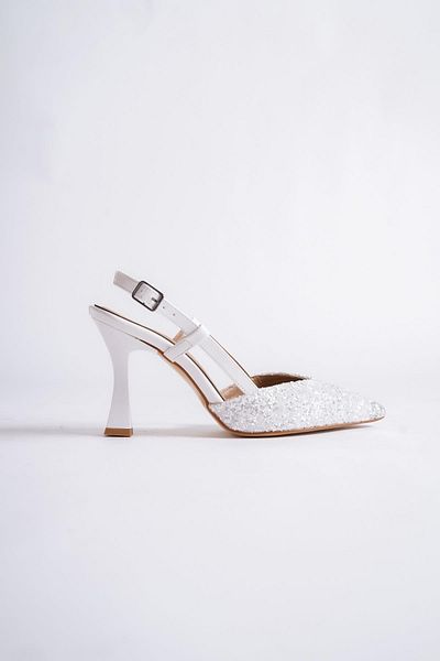 Modabuymus Paris, alb, sticlă spartă, spate deschis, pantofi de seară cu toc stiletto