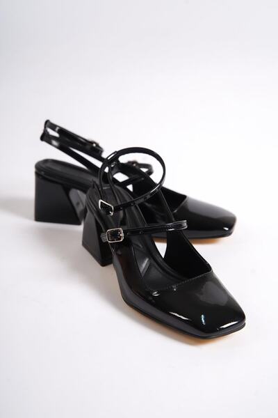 Modabuymus Mulia Black Patent Leather Mary Jane Thick Heeled Ankle Strap Shoes